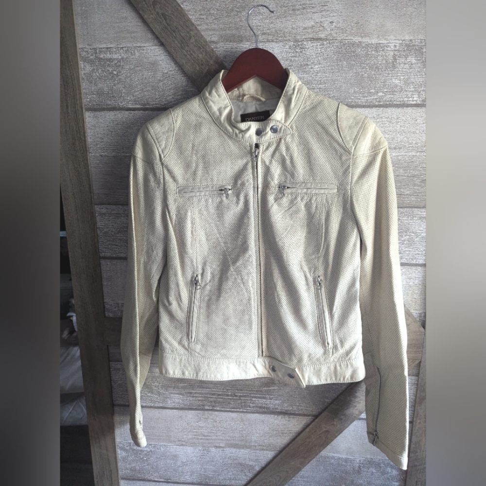 Danier Off-White Vintage Leather Biker Jacket